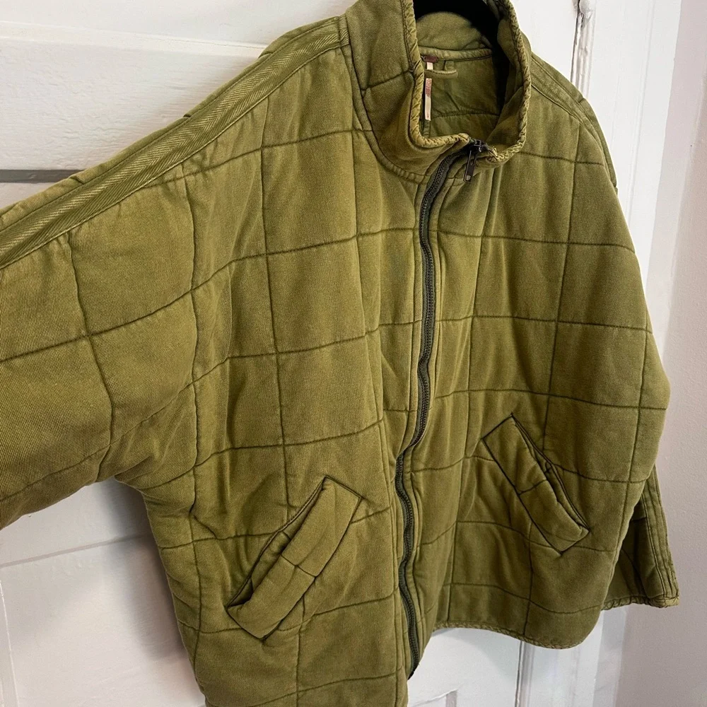 Olive Green Quilted Zip-Up Jacket